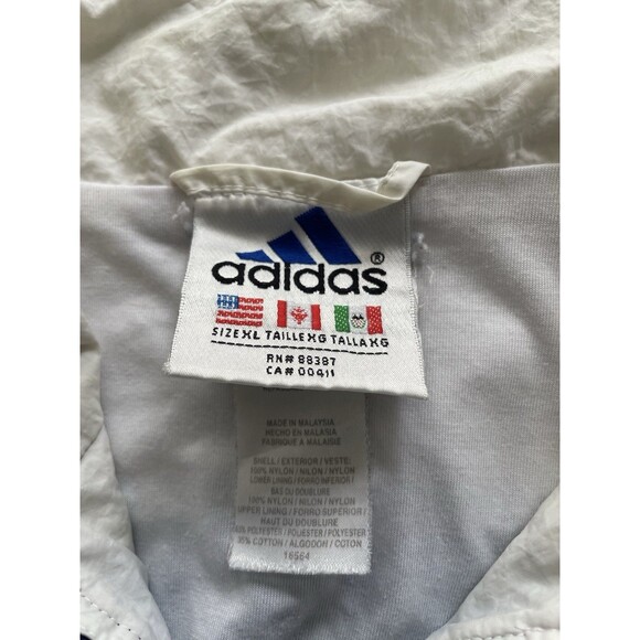 Vintage Adidas Windbreaker Jacket Mens XL White Blue Striped Y2K Zip Up Nylon - Picture 3 of 10